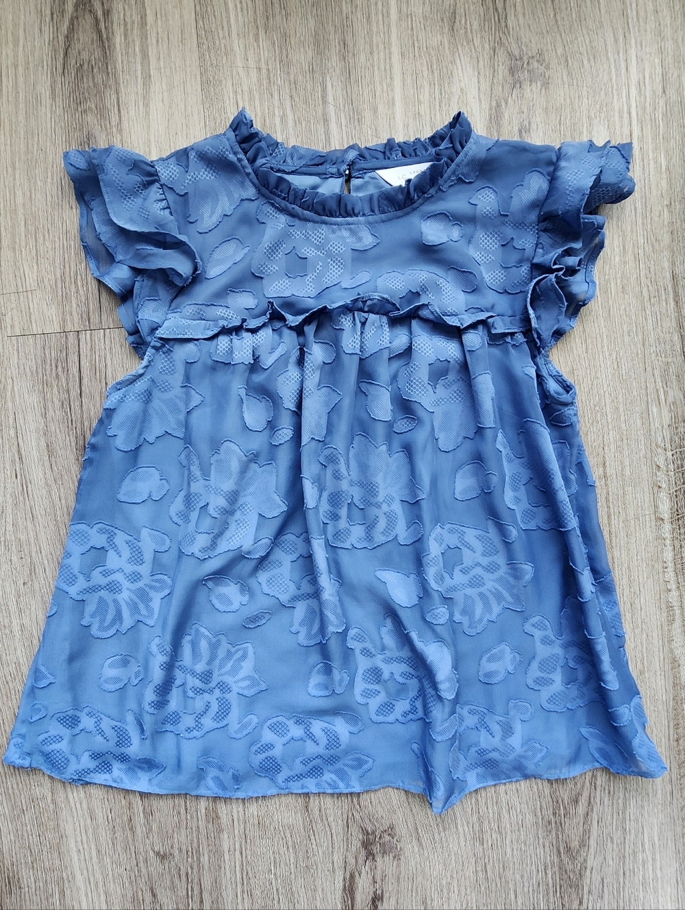 Lauren Conrad Blue Ruffle Sleeve Floral Overlay Top